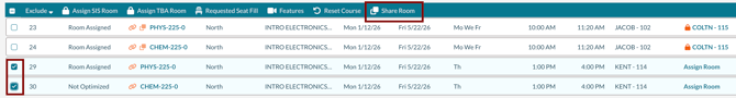 Selecting courses in the optimizer for sharing-1