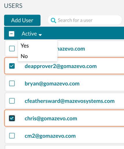 Selecting multiple users to activate or inactivate