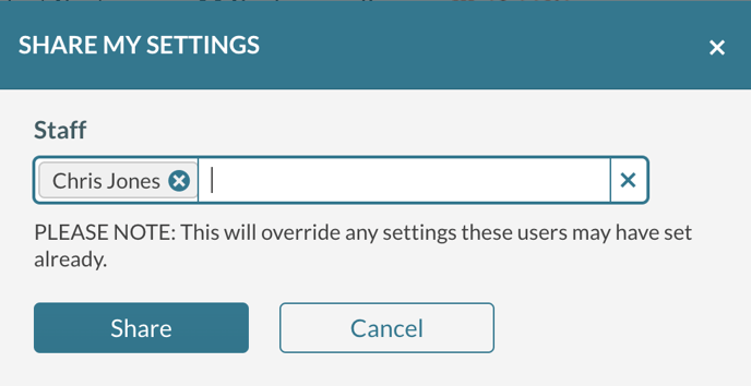 Selecting staff to receive your settings