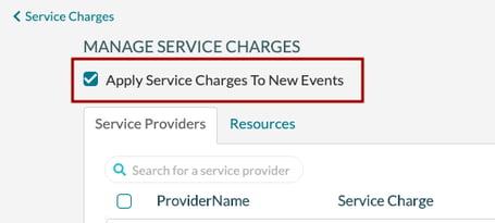 Service Charge - system wide default