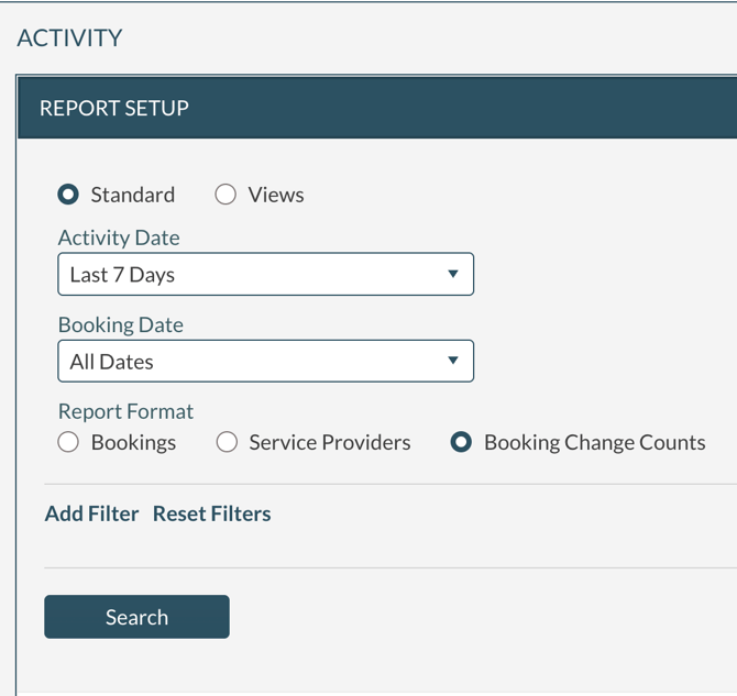 Setting the filtering and report options for the Activity Log