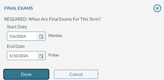 Setting the final exam date range