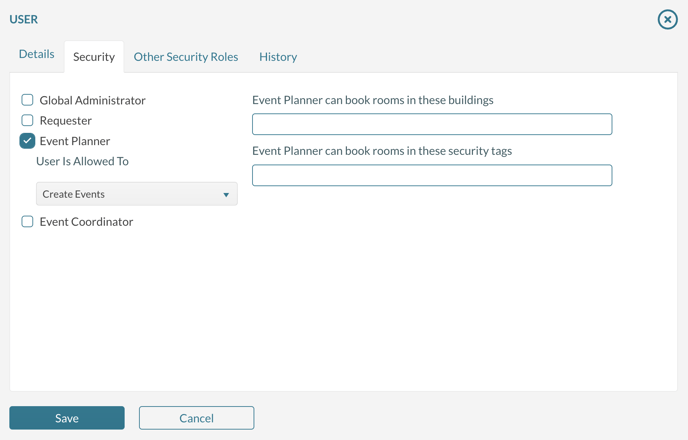 Setting up a user with event planner privledges