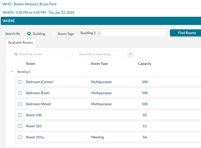 Setup 1a - available rooms
