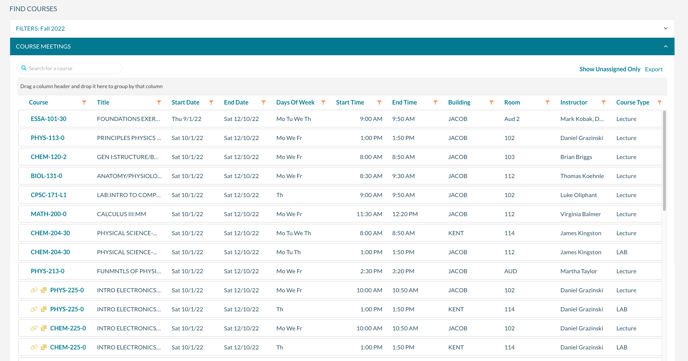 The Find Courses tool allows you to filter and display courses for a selected term.