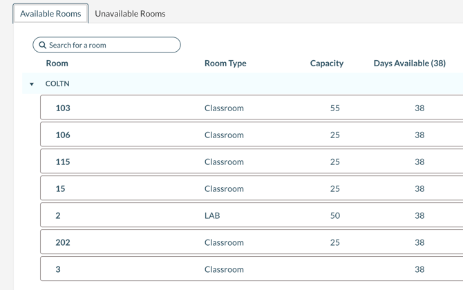 The availability checker showing available rooms