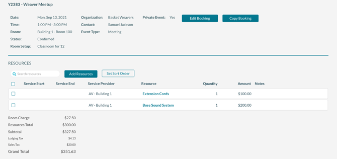 The booking editor screen