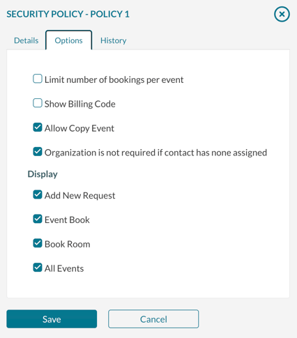 The configurable options for a security policy