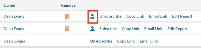 The manage subscription icon in published reports
