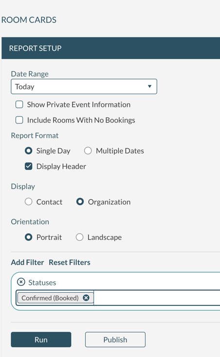 The options available when create Room Cards