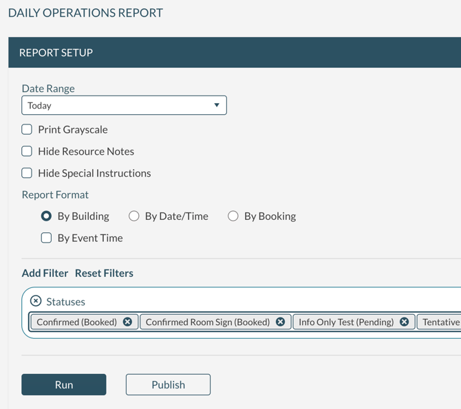 The options available when running the Daily Operations Report