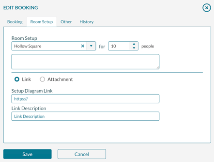 The room setup tab as seen when editing a single booking