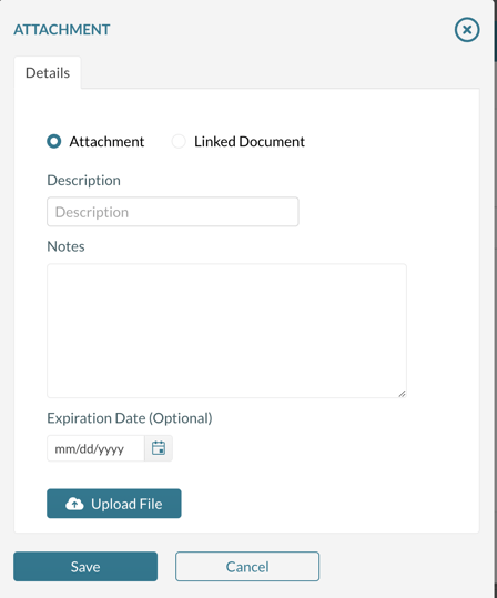 The screen displayed when attaching a document to an organization