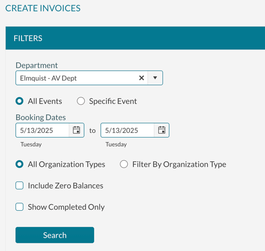 The screen for creating invoices
