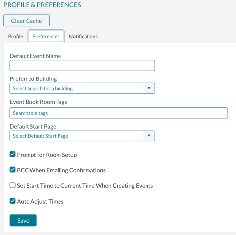 The user profile and preferences screen
