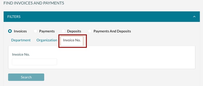 Using Find Invoices to locate a specific Invoict by the invoice number