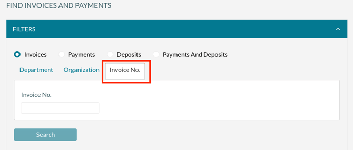 Using Find Invoices to locate a specific Invoict by the invoice number