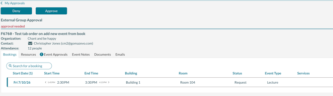 Viewing an event in the approval editor