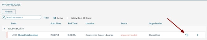 Viewing the history of the event when looking at approvals