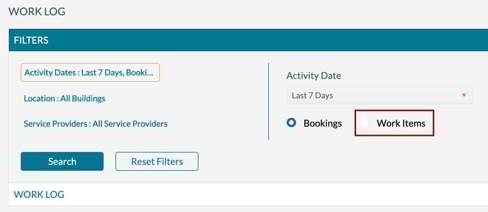 Work Log - Filter for work items