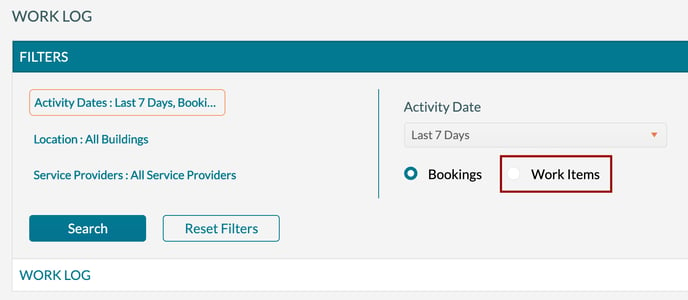 Work Log - Filter for work items