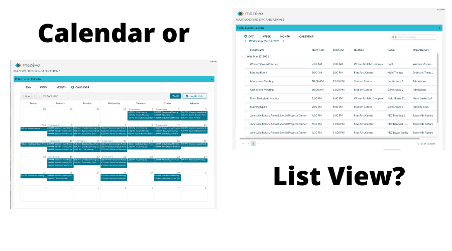 Calendar or List View