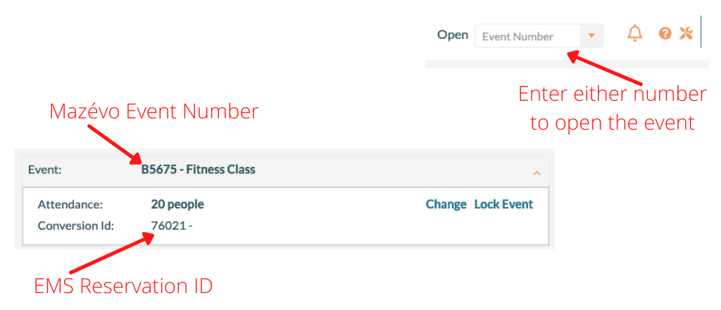 EMS Reservation ID and Mazevo Event Number