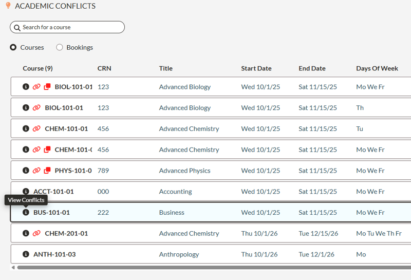 course conflicts page 2025