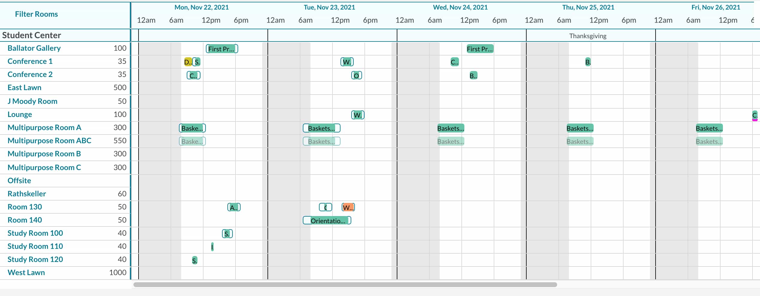 event book weekly view