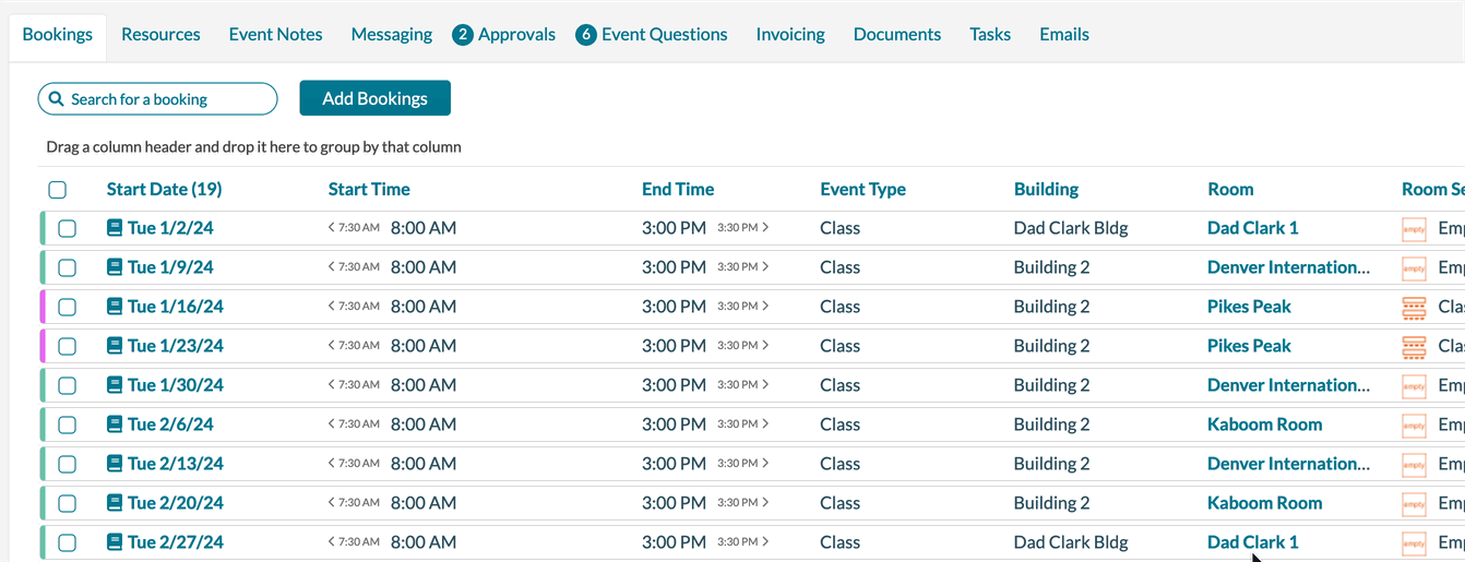 event editor group by columns demonstration