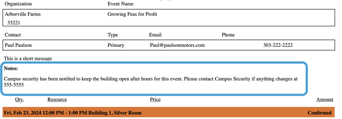 illustration of event notes on confirmation