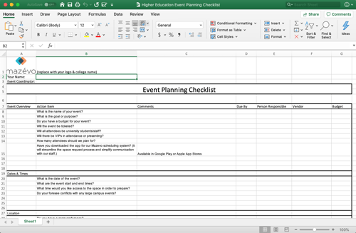 Higher Education Event Planning Checklist Spreadsheet