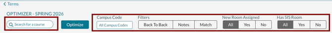 The different ways to filter the courses in the optimizer