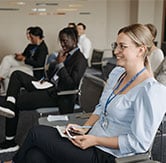 training attendee with badge