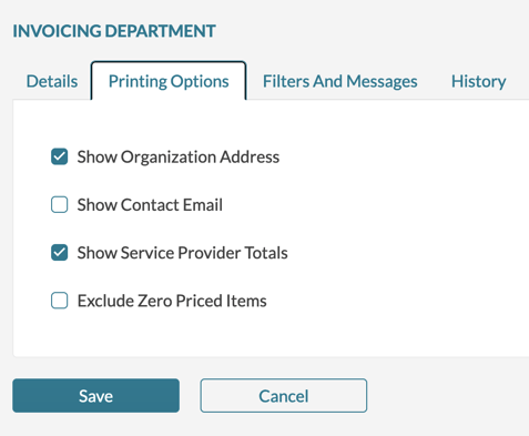 invoicing department print options 2024