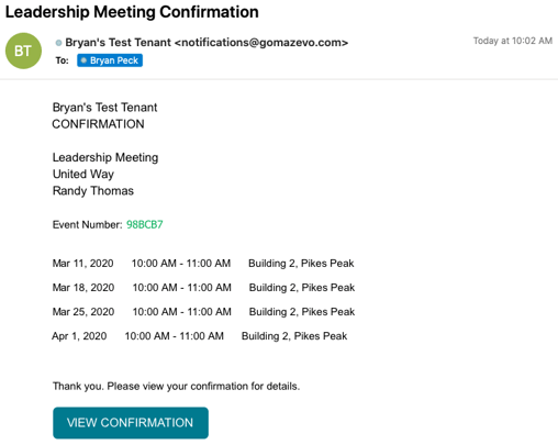 room scheduling confirmation