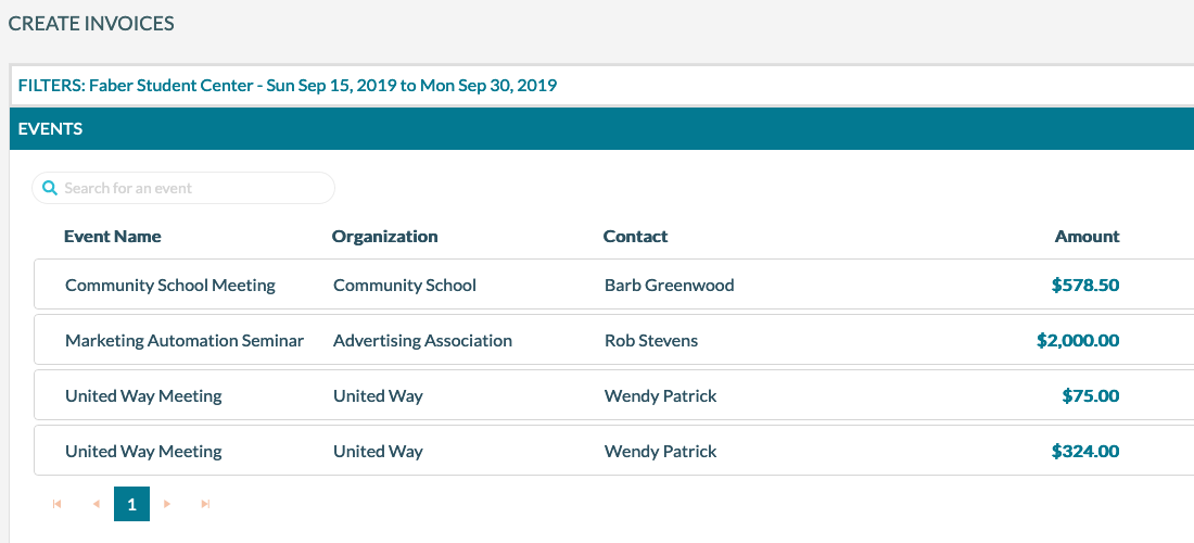 Events to be Invoiced