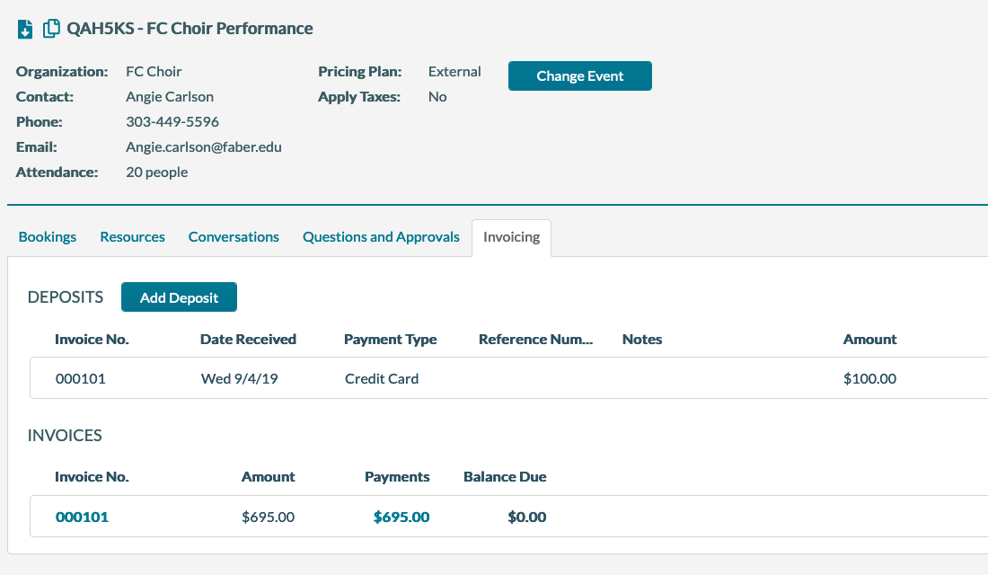 View Event Depositis and Payments
